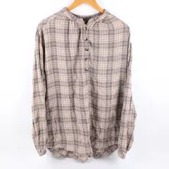 Free People Women's Large Plaid Long Sleeve Henley Top