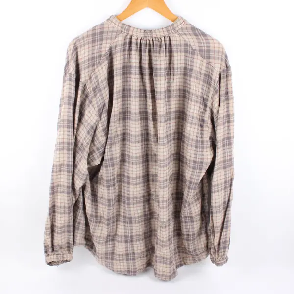 Free People Women's Large Plaid Long Sleeve Henley Top