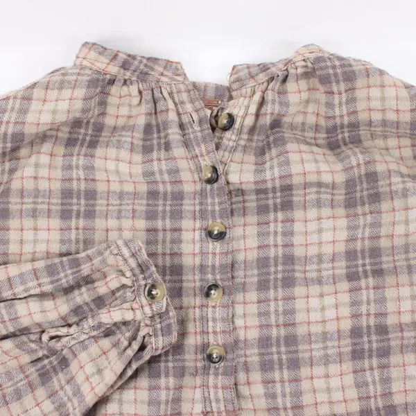 Free People Women's Large Plaid Long Sleeve Henley Top