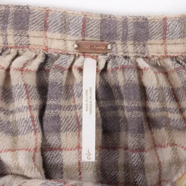 Free People Women's Large Plaid Long Sleeve Henley Top