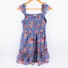Rewind Women's Medium Blue Pink Rose Print Smocked Mini Dress