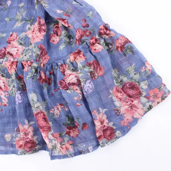 Rewind Women's Medium Blue Pink Rose Print Smocked Mini Dress