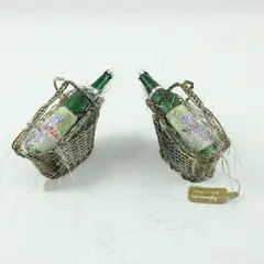 Lot of 2 2000 Roman Inc. Wine Basket Ornaments with Miniature Wine Bottles Good