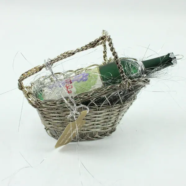 Lot of 2 2000 Roman Inc. Wine Basket Ornaments with Miniature Wine Bottles Good
