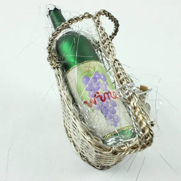 Lot of 2 2000 Roman Inc. Wine Basket Ornaments with Miniature Wine Bottles Good