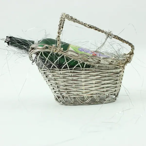 Lot of 2 2000 Roman Inc. Wine Basket Ornaments with Miniature Wine Bottles Good