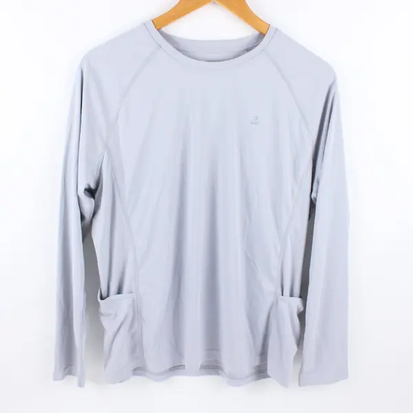 IUGA Women's Large Light Gray Long Sleeve Athletic Shirt with Pockets