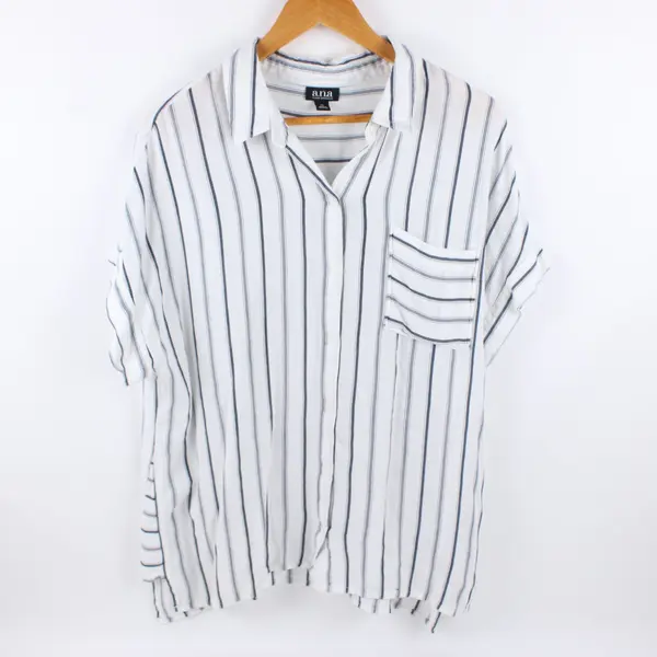 A New Approach a.n.a Women's XL White Navy Striped Button-Up Shirt
