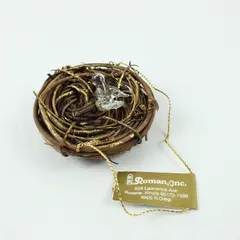 Roman Inc Bird Nest Ornament With Tiny Clear Glass Bird 3" in Diameter Good