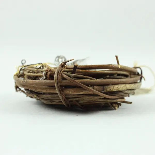 Roman Inc Bird Nest Ornament With Tiny Clear Glass Bird 3" in Diameter Good