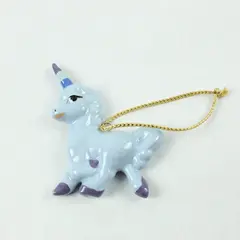 Vintage Light Blue Small Ceramic Unicorn Christmas Ornament 2.75" Tall 