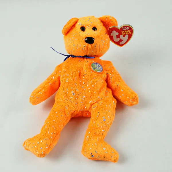 Ty Beanie Baby Decade Bear Orange 10th Anniversary Plush 8 Inch