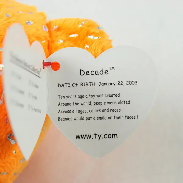Ty Beanie Baby Decade Bear Orange 10th Anniversary Plush 8 Inch
