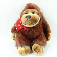 Brown Plush Monkey Stuffed Animal Red Bow White Hearts 