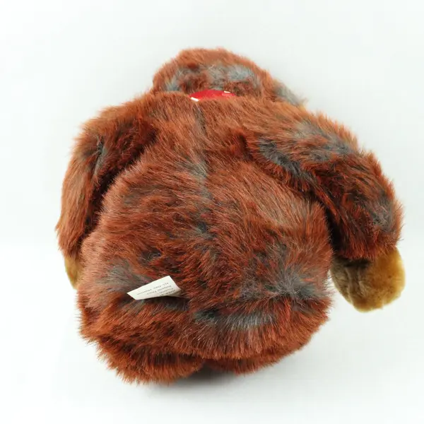 Brown Plush Monkey Stuffed Animal Red Bow White Hearts 