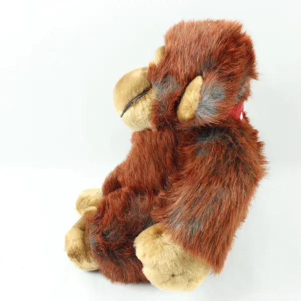 Brown Plush Monkey Stuffed Animal Red Bow White Hearts 