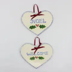 Lot of 2 Porcelain Heart-Shaped Holiday Hanging Ornaments 6.8 x 4.5in