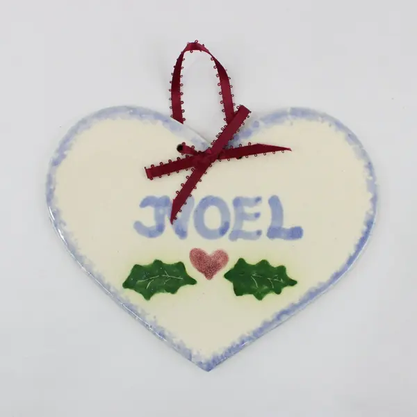 Lot of 2 Porcelain Heart-Shaped Holiday Hanging Ornaments 6.8 x 4.5in