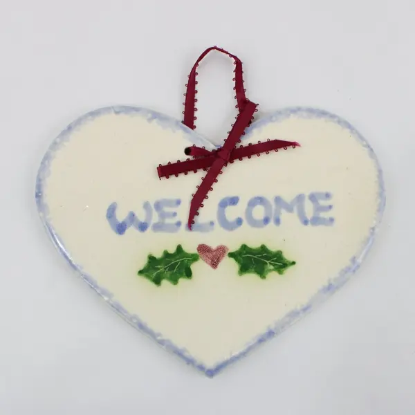 Lot of 2 Porcelain Heart-Shaped Holiday Hanging Ornaments 6.8 x 4.5in