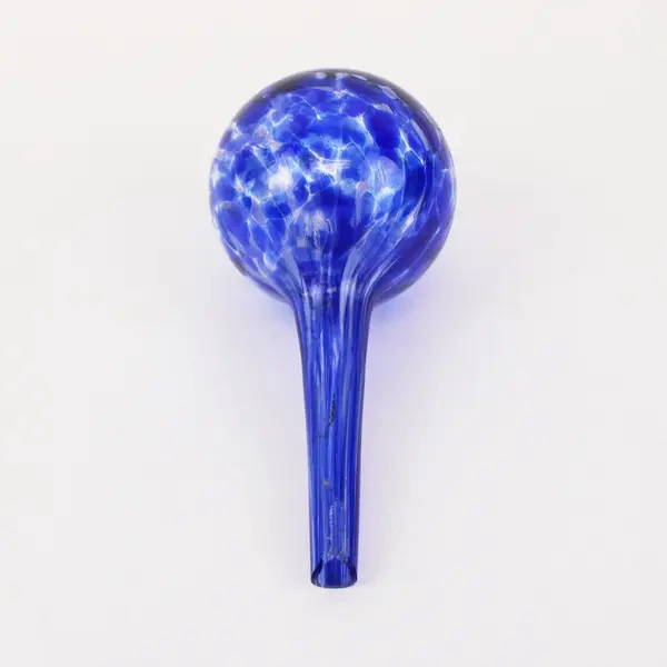 Hand-Blown Glass Plant Watering Globe Blue White Speckled Self-Watering