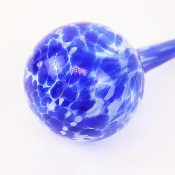 Hand-Blown Glass Plant Watering Globe Blue White Speckled Self-Watering