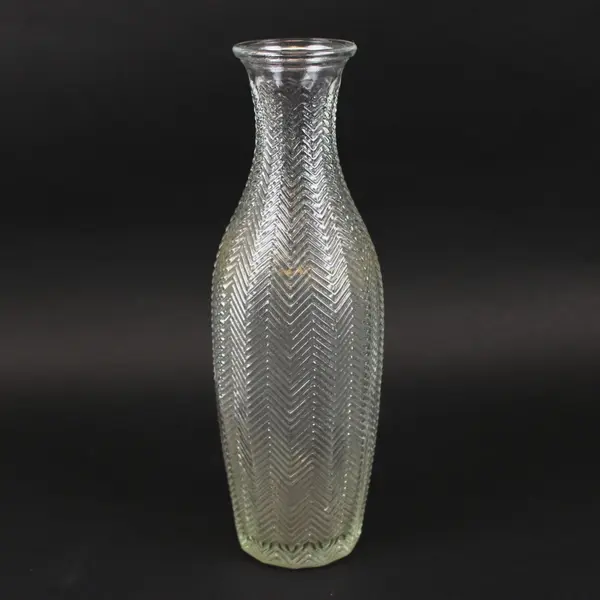 Clear Glass Chevron Textured Vase Carafe Flower Display