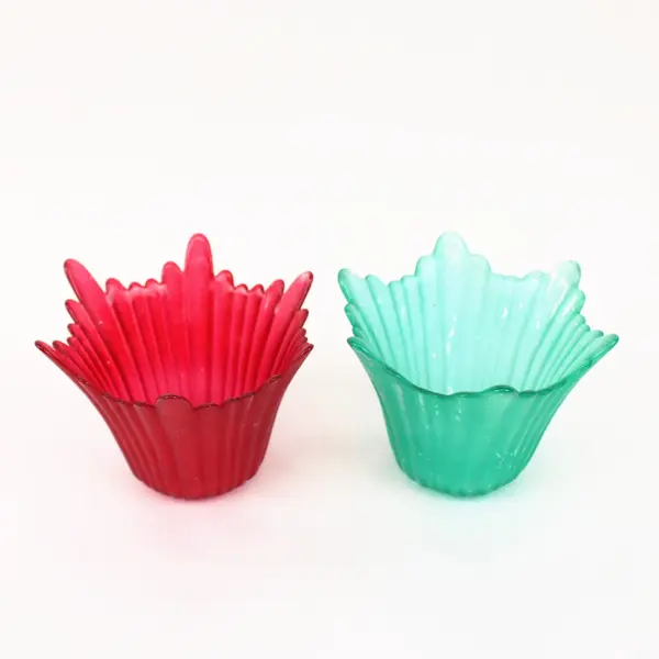 Unbranded Handkerchief Glass Bowls Set of 2 Red Turquoise