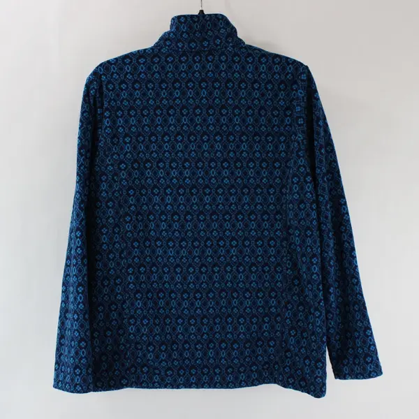 Lands' End Women's Medium Blue Geometric Floral Mock Neck Quarter Zip Pullover