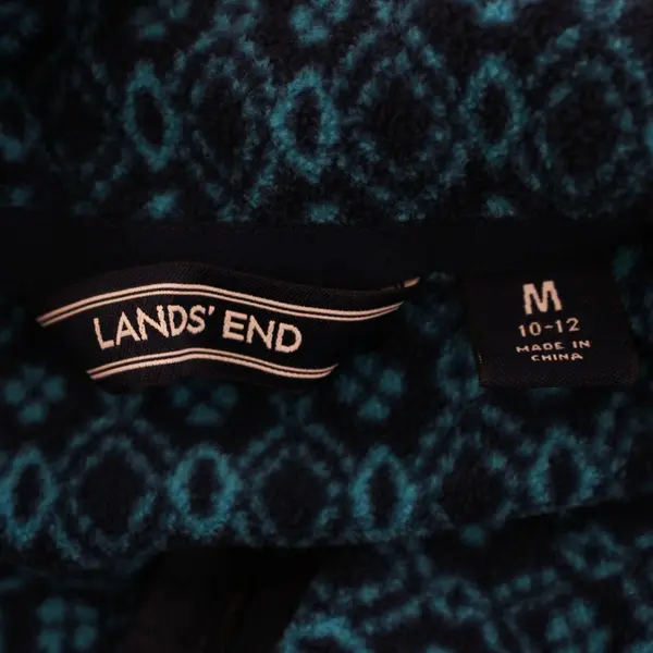 Lands' End Women's Medium Blue Geometric Floral Mock Neck Quarter Zip Pullover