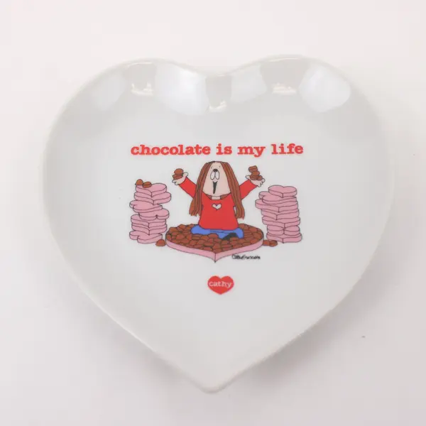 Vintage 1983 Cathy Heart-Shaped Trinket Dish Chocolate Is My Life