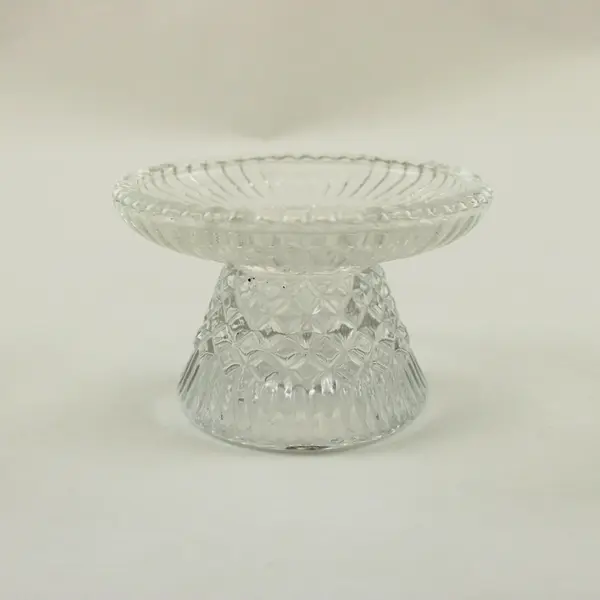 Clear Pressed Glass Pedestal Candle Holder Fluted Scalloped Dish