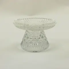 Clear Pressed Glass Pedestal Candle Holder Fluted Scalloped Dish