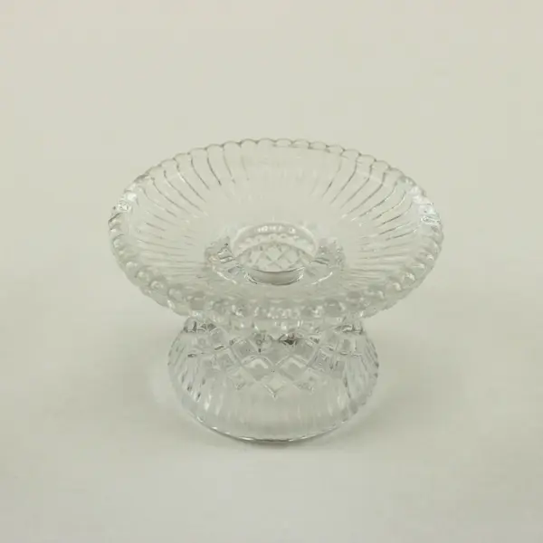 Clear Pressed Glass Pedestal Candle Holder Fluted Scalloped Dish