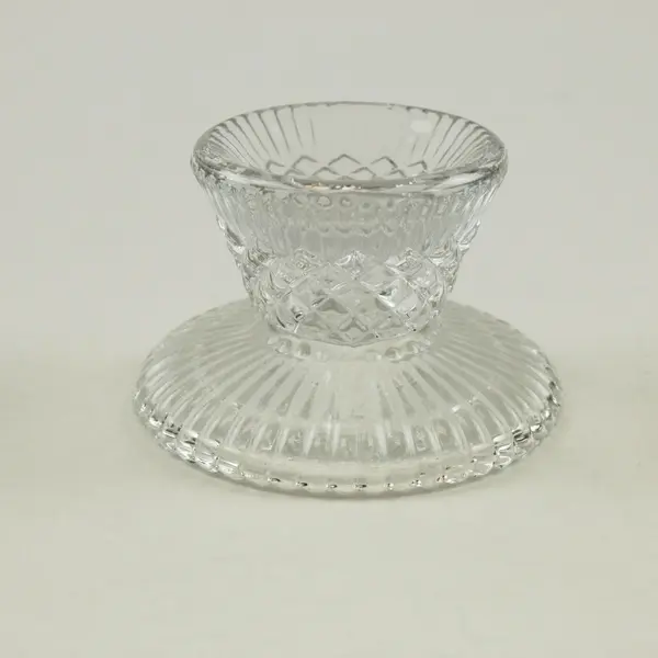 Clear Pressed Glass Pedestal Candle Holder Fluted Scalloped Dish
