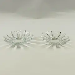 Set of 2 Clear Glass Flower Shaped Dishes 12 Petals USA