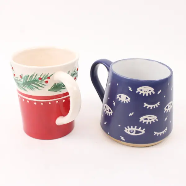 Starbucks Eccolo Mug Pair Holiday Red Berry Blue Eye Ceramic 2 Mugs