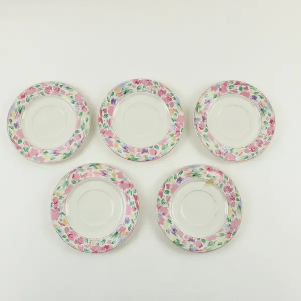 Vitromaster Floral Saucers Set of 5 Pink Multicolor 6 Inch