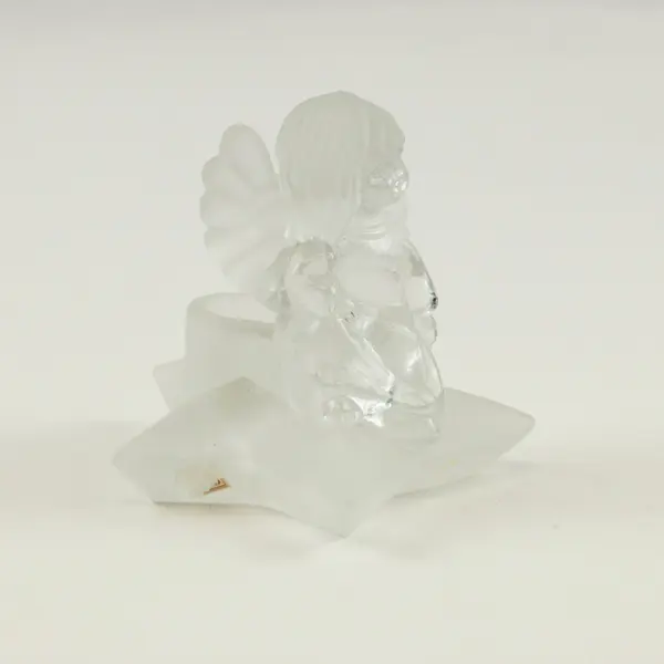 Frosted Glass Angel Candle Holder Star Base Holiday Religious Decor