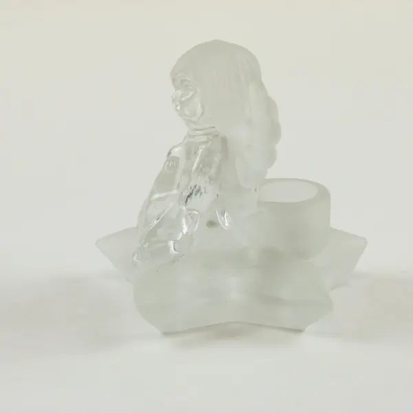 Frosted Glass Angel Candle Holder Star Base Holiday Religious Decor
