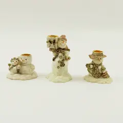 Snowman Candle Holder Figurine Set 3-Piece Glitter Winter Decor