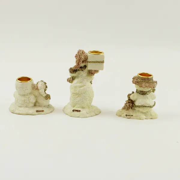 Snowman Candle Holder Figurine Set 3-Piece Glitter Winter Decor