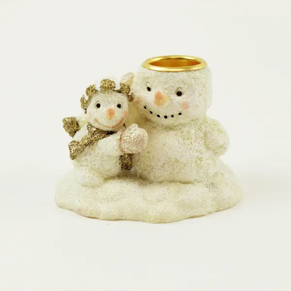 Snowman Candle Holder Figurine Set 3-Piece Glitter Winter Decor