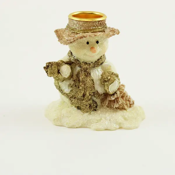 Snowman Candle Holder Figurine Set 3-Piece Glitter Winter Decor