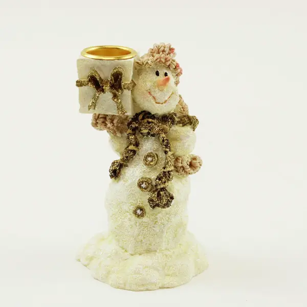 Snowman Candle Holder Figurine Set 3-Piece Glitter Winter Decor