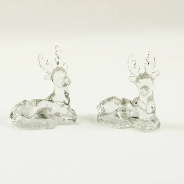 Silvestri Clear Glass Reindeer Candle Holder Pair Holiday Decor