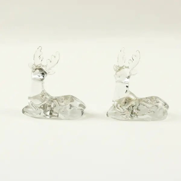 Silvestri Clear Glass Reindeer Candle Holder Pair Holiday Decor