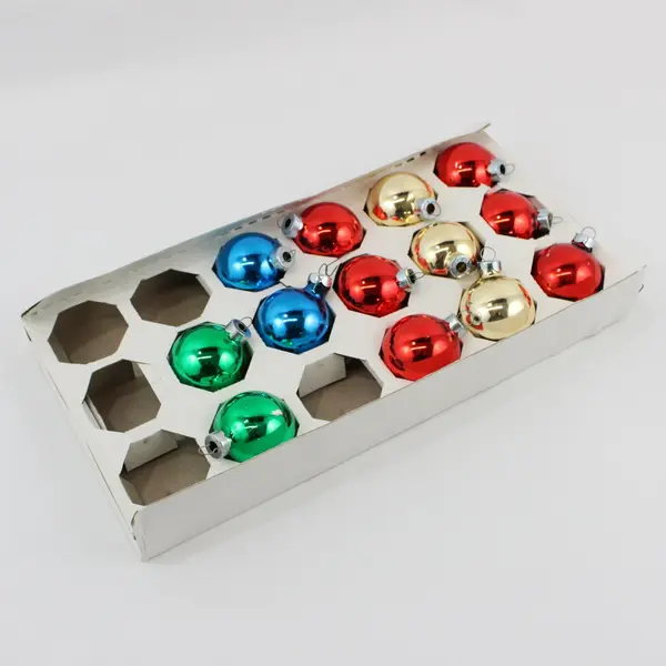 Lot of 13 Glass Ball Christmas Ornaments Red Blue Green Gold