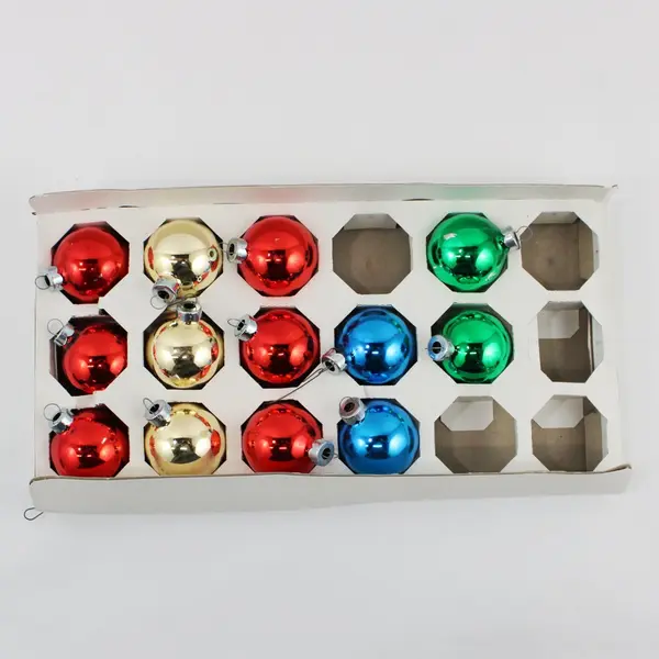 Lot of 13 Glass Ball Christmas Ornaments Red Blue Green Gold