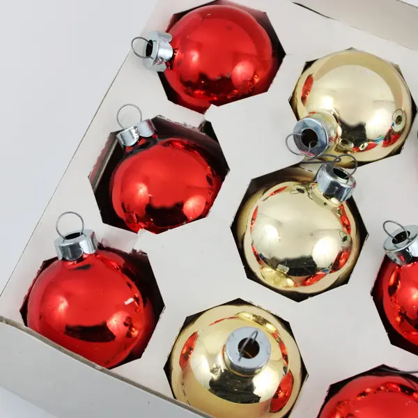 Lot of 13 Glass Ball Christmas Ornaments Red Blue Green Gold