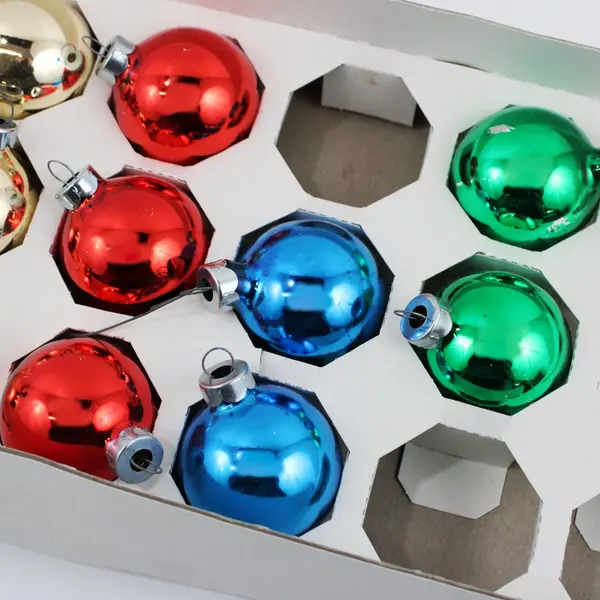 Lot of 13 Glass Ball Christmas Ornaments Red Blue Green Gold